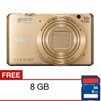 Nikon Coolpix S7000 Wifi/NFC Digital Camera - 16MP - 20X Optical Zoom - Emas + SDHC 8GB  