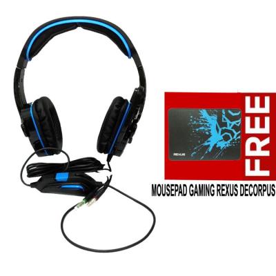 Sades Headset Gaming GPower SA-708 High Quality Bass - Biru + MousePad Gaming Rexus Decorpus - Biru