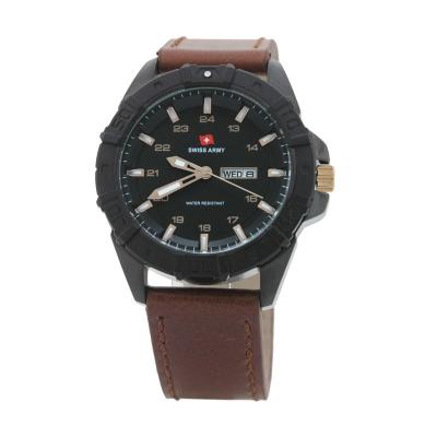 Swiss Army SA 1135 M Tali Kulit Hitam Coklat Jam Tangan Pria