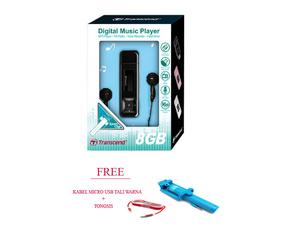 Transcend MP3 Player MP330 8GB - Hitam + tongsis + kabel micro tali