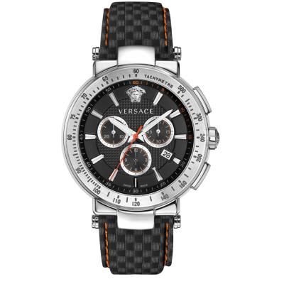 Versace Mystique VFG04 0013 Sport Black Leather Strap Jam Tangan Pria