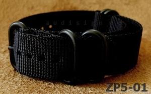 [ZP5-01 Size 24mm] Tali Jam Zulu Premium 5-Ring Black PVD Strap