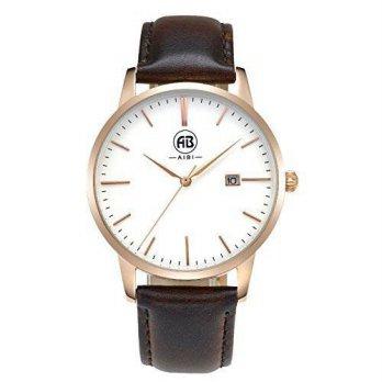 [macyskorea] AIBI Men Waterproof Rose Gold Case Brown Leather Strap Analog Quartz Watches /9530384