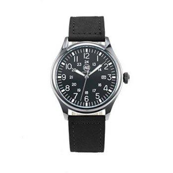 [macyskorea] AIBI Men`s Easy Read Dual Time Display Black Date Watch with Leather Strap Qu/9530132