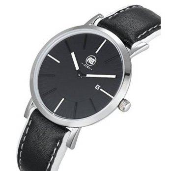 [macyskorea] AIBI Waterproof Unisex Black Leather Black Face Quartz Silver Watch with Date/9529865