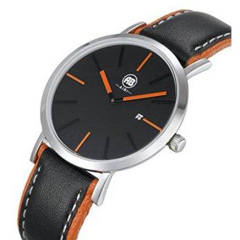 [macyskorea] AIBI Waterproof Unisex Black & Orange Leather Black Sunray Face Watch with Da/9530152