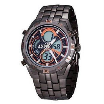 [macyskorea] ASJ Mens Racing Style Fashion Black Gunmetal Analog Digital Quartz Sport Wris/9529619