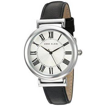 [macyskorea] Anne Klein Womens AK/2137SVBK Silver-Tone and Black Leather Strap Watch/9528367