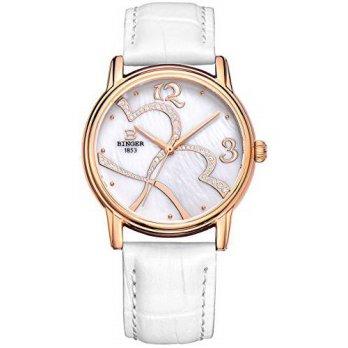 [macyskorea] Binger BINGER Women Mother Pearl Dress Watch Rose Gold Sapphire Crystal White/9529013