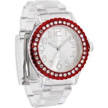 [macyskorea] Daniel David Womens | Transparent Band & Red Rhinestone Accented Watch |/9953457