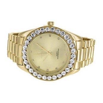 [macyskorea] Master Of Bling Gold Tone Mens Watch Large Lab Diamonds Bezel Captain Bling J/9529052