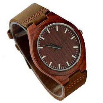 [macyskorea] Niceshop Mens Round Quartz Wooden Bamboo Watch With Genuine Cowhide Leather B/9529263