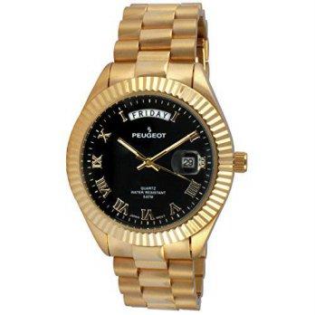 [macyskorea] Peugeot Mens 14K All Plated Day Date Roman Numeral Big Black Face Fluted Beze/9528608