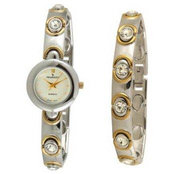 [macyskorea] Peugeot Womens 665 Two Tone Swarovski Crystal Watch & Bracelet Gift Set/9951807