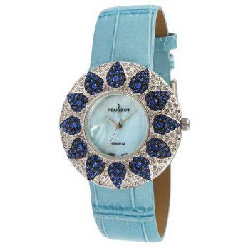 [macyskorea] Peugeot Womens J1450BL Blue Swarovski Crystal Round Case Blue Strap Watc/9953946