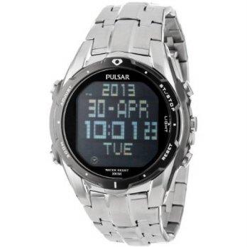 [macyskorea] Pulsar Mens PQ2001 Silver-Tone Digital Stainless Steel Watch with Link Bracel/1752503