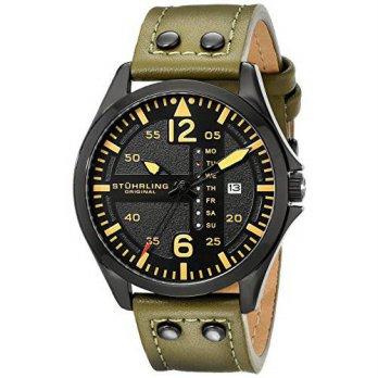 [macyskorea] Stuhrling Original Mens 699.03 Aviator Quartz Day and Date Watch With Green L/9529201