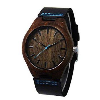 [macyskorea] Topwell Walnut Wood Case Men Watches Blue Second Hand with Black Genuine Leat/9530198