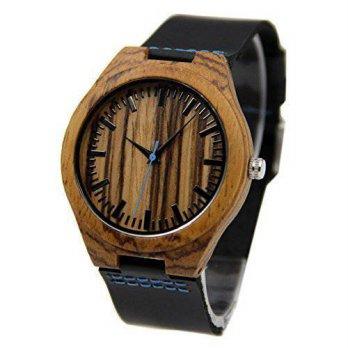 [macyskorea] Topwell Zebra Wood Case Men Watches with Black Genuine Leather Band Wooden Gi/9528818