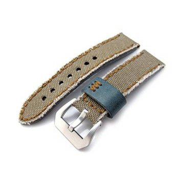 [poledit] 21mm MiLTAT Zizz Khaki Washed Canvas Watch Strap, Brown Wax Hand Stitching (T1)/12890051