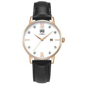 [poledit] AIBI Lady Collection Waterproof Rose Gold Case Black Leather Strap Analog Quartz/12664959