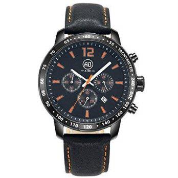 [poledit] AIBI Man Waterproof Black Leather Chronograph Watches Bezel with Numbers (T1)/12673879