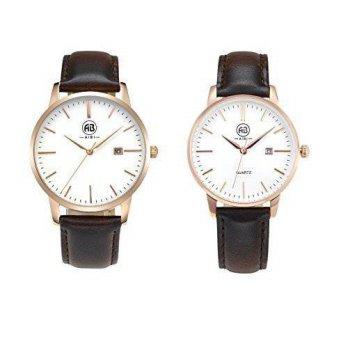 [poledit] AIBI Waterproof Fashion Couple Watches Brown Leather Quartz with Date for Valent/12678962