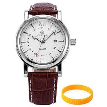 [poledit] AMPM24 ORK107 Mens White Dial Coffee Leather Sport Date Quartz Wrist Watch - Wri/12674248