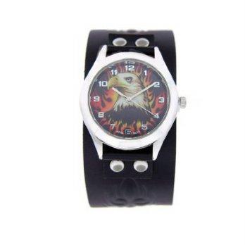 [poledit] Biker Eagle Watch With Black Leather Cuff Band US-W0972 (T1)/12950826