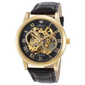 [poledit] Croton Men`s Reliance Auto Black Genuine Leather Black Dial Gold-Tone Case (T1)/12678489