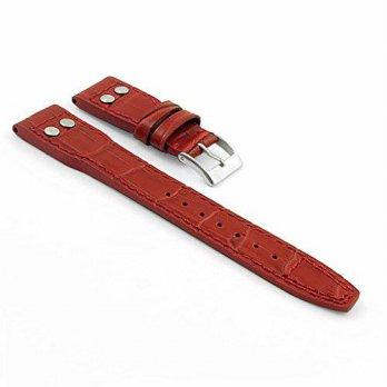 [poledit] DASSARI Aviator Croc Embossed Leather Watch Strap for IWC Big Pilot in Red 22mm /12673379