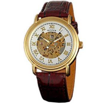 [poledit] E-future Winner Brown Leather Watches for Men Roman Automatic Mechanical Skeleto/12887221