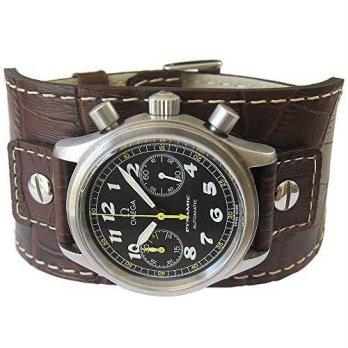 [poledit] Eulit EULIT Germany 24mm Wide Brown Riveted Cuff Crocodile-Grain Leather Mens Wa/12673695