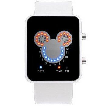 [poledit] Fanmis LED Watches Mickey Head Coloured Lights White Silicone Watch Unisex (T1)/12881029