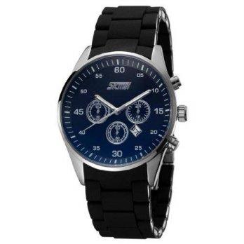 [poledit] Fanmis Mens Blue Dial Black Silicone Strap Waterproof Quartz Silver Wrist Watch /12889406