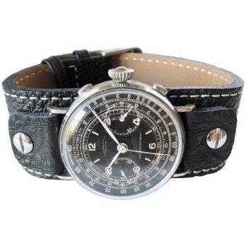 [poledit] Fluco Vigo 20mm Riveted Black Leather Cuff Mens Watch Strap/12888177