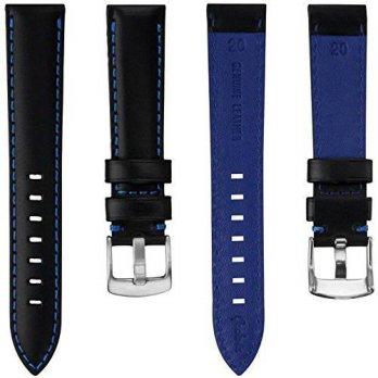 [poledit] Geckota Genuine Italian Leather Black Padded Watch Band with Blue Stitching 20mm/12681961