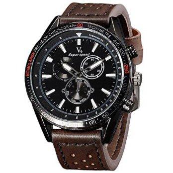 [poledit] Harwish Men`s Super Speed Leather Band Quartz Movement Wristwatches Coffee (T1)/12952157