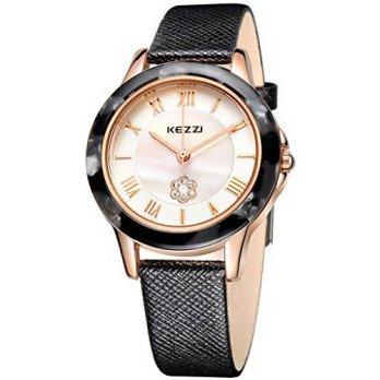 [poledit] Kezzi Women`s Watches K1177 Fashion Luxury Quartz Analog Crystal Pearl Black Lea/12881422