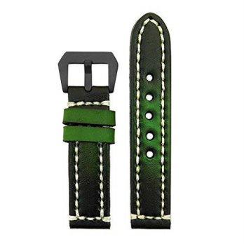 [poledit] StrapsCo 18mm Vintage Thick Leather Watch Band in Green with Heavy Duty White St/12673595