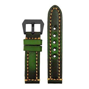 [poledit] StrapsCo 18mm Vintage Thick Leather Watch Band in Green with Heavy Duty Orange S/12673517