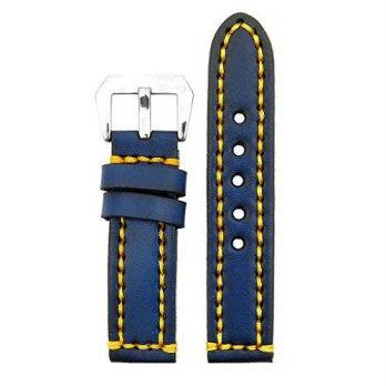 [poledit] StrapsCo 18mm Vintage Thick Leather Watch Band in Blue with Heavy Duty YellowSti/12888117