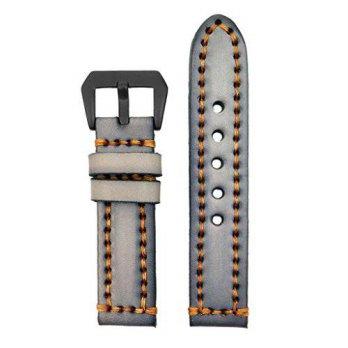 [poledit] StrapsCo 20mm Vintage Thick Leather Watch Band in Grey with Heavy Duty Orange St/12673251