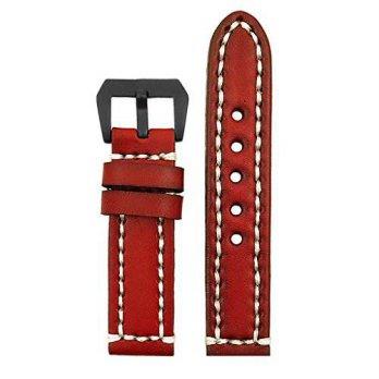 [poledit] StrapsCo 20mm Vintage Thick Leather Watch Band in Red with Heavy Duty White Stit/12673567