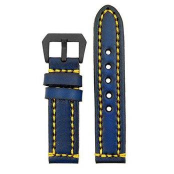 [poledit] StrapsCo 22mm Vintage Thick Leather Watch Band in Blue with Heavy Duty YellowSti/12673615