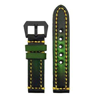 [poledit] StrapsCo 24mm Vintage Thick Leather Watch Band in Green with Heavy Duty Yellow S/12673401