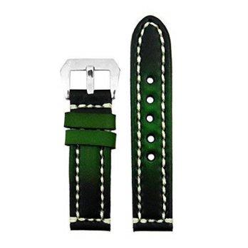 [poledit] StrapsCo 26mm Vintage Thick Leather Watch Band in Green with Heavy Duty White St/12673584