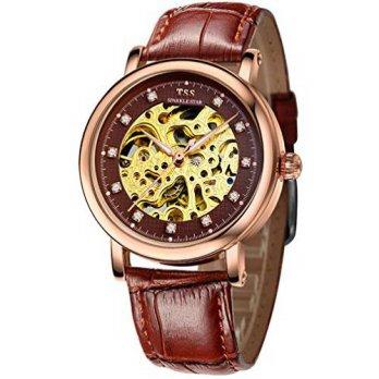 [poledit] TSS Mens`s Brown Dial Golden Hand Brown Leather Band Automatic Skeleton Watch (T/12678963