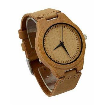 [poledit] Topwell Men`s Carbonized Bamboo Wooden Watch Mens Bamboo Wristwatches with Leath/12888760