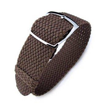 [worldbuyer] 20mm MiLTAT Perlon Watch Strap, Braided Nylon Brown, Polished Ladder Lock Sli/1401724